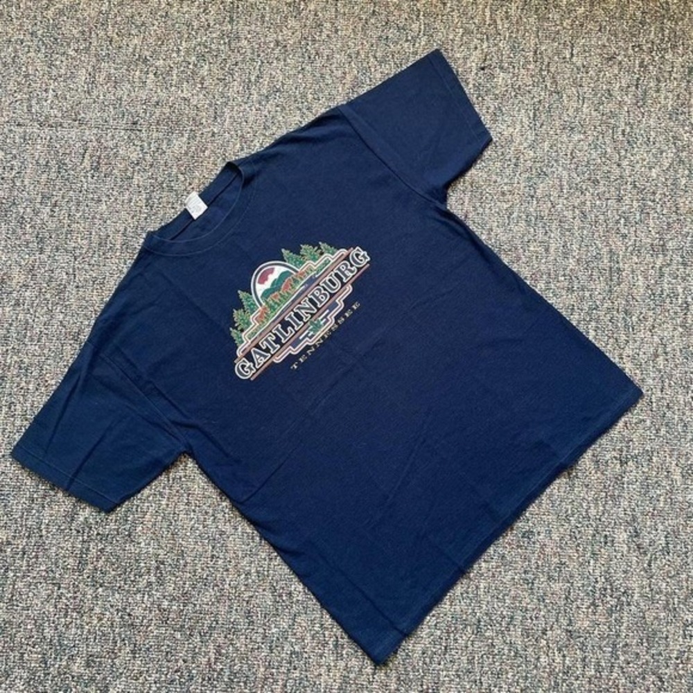 Vintage Cal Cru Gatlinburg Tennessee T Shirt Navy Blue XXL Made in USA 90s Tee‎